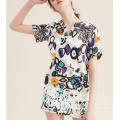 Summer Fashion Latest Printed Jacquard Scrawl Short Sleeve Women′s Dress